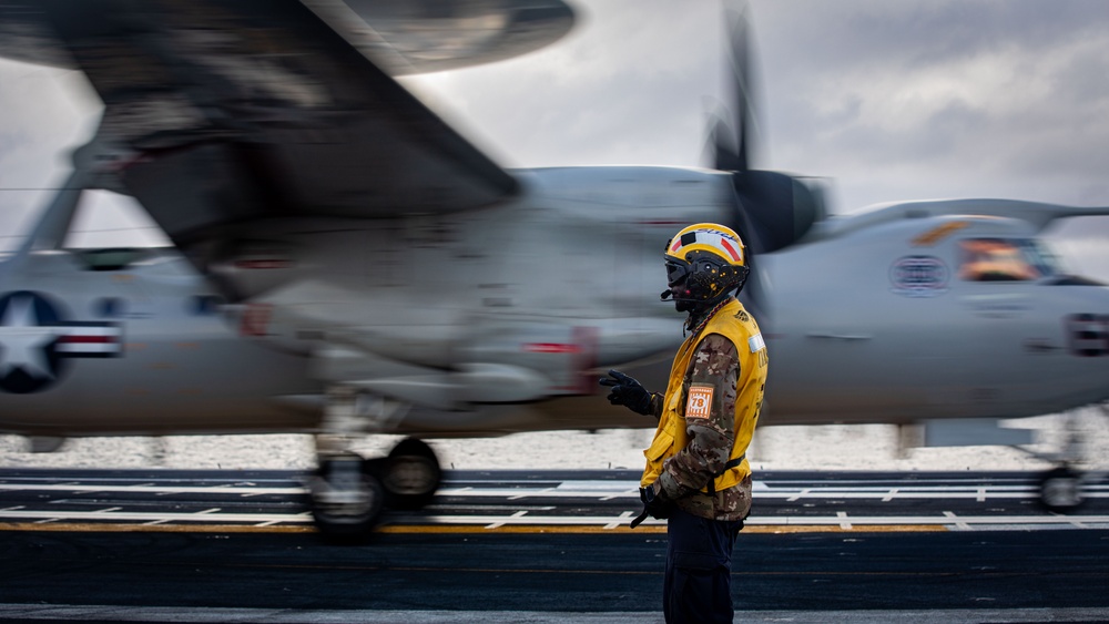 USS Gerald R. Ford (CVN 78) Sailor Observes Flight Operations
