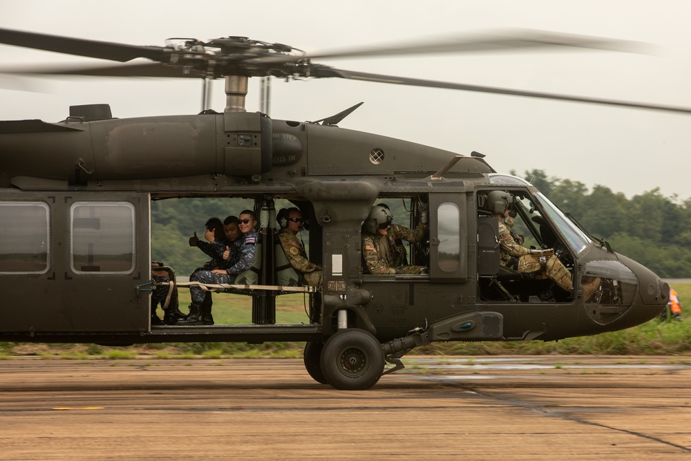 Washington Army National Guard UH-60 Blackhawks conduct first flight in Thailand.