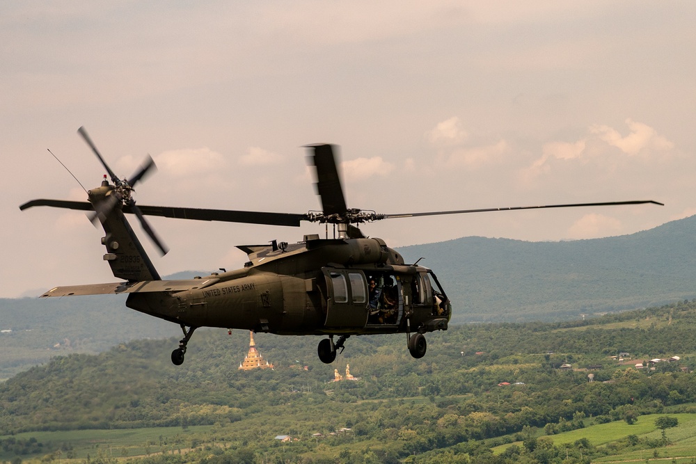 Washington Army National Guard UH-60 Blackhawks conduct first flight in Thailand.