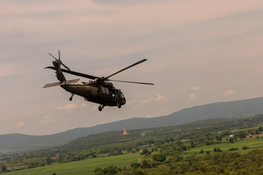 Washington Army National Guard UH-60 Blackhawks conduct first flight in Thailand.