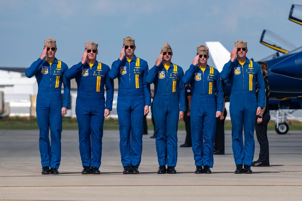 Blue Angels return from aerial performance during the Columbus Air Show