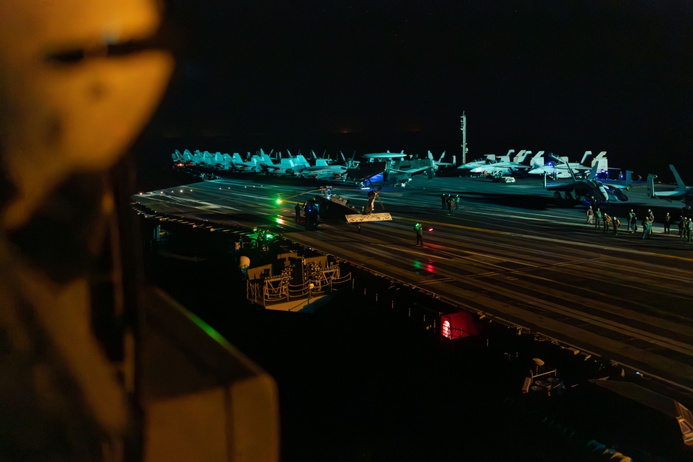 USS Gerald R. Ford (CVN 78) Conducts Night Flight Operations