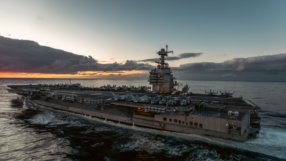 USS Gerald R. Ford (CVN 78) Conducts Night Flight Operations