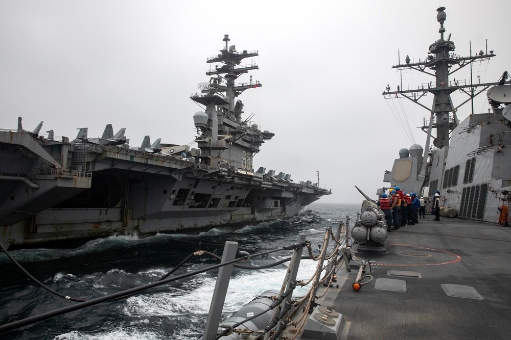 USS Wayne E. Meyer conducts operations in the U.S. Central Command area of responsibility as part of the Nimitz Carrier Strike Group