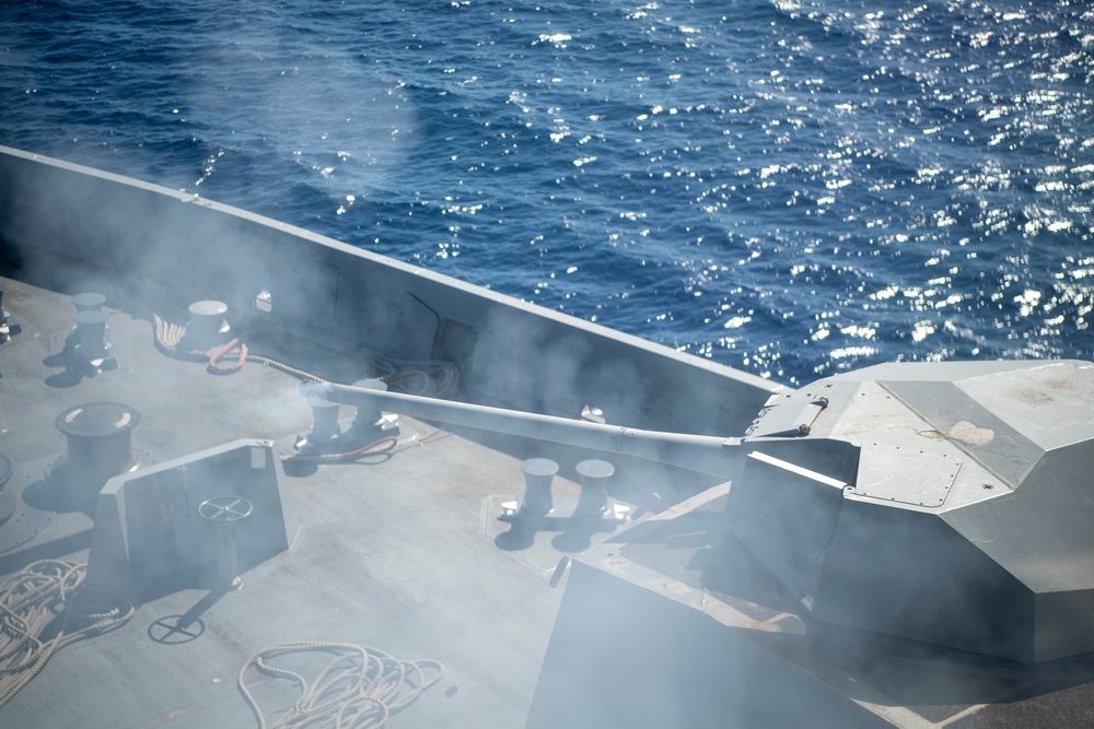 USS John P Murtha conducts live fire gunnery exercises