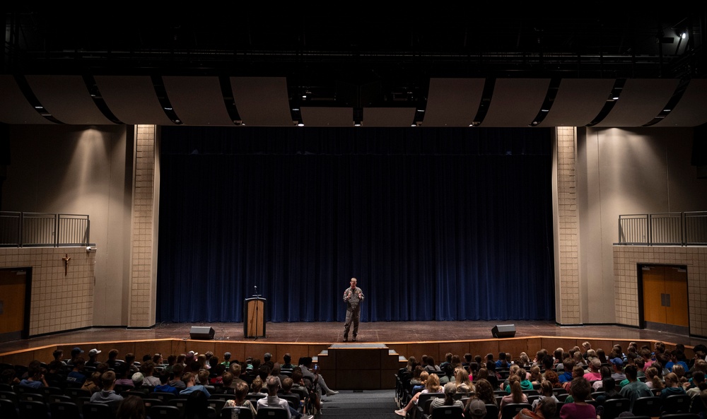 Rear Adm. Michael Wosje Speaks with O’Gorman High School Students During Sioux Falls Navy Week