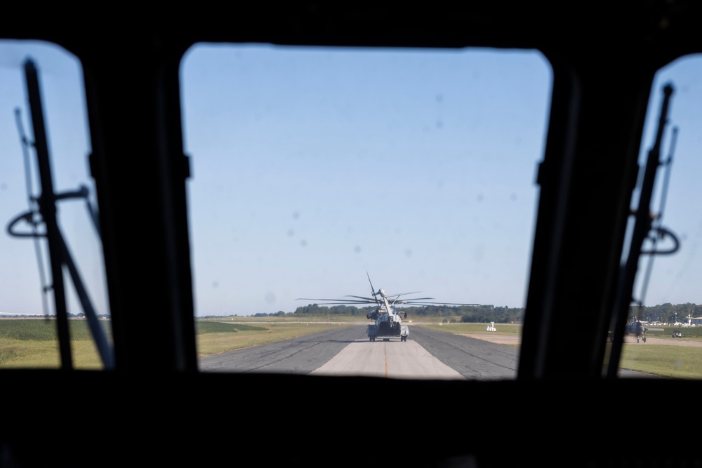 U.S. Marines with Heavy Marine Helicopter Squadron (HMH) 461 transport F-35B Lightning II to Marine Corps Air Station Beaufort for permanent static display