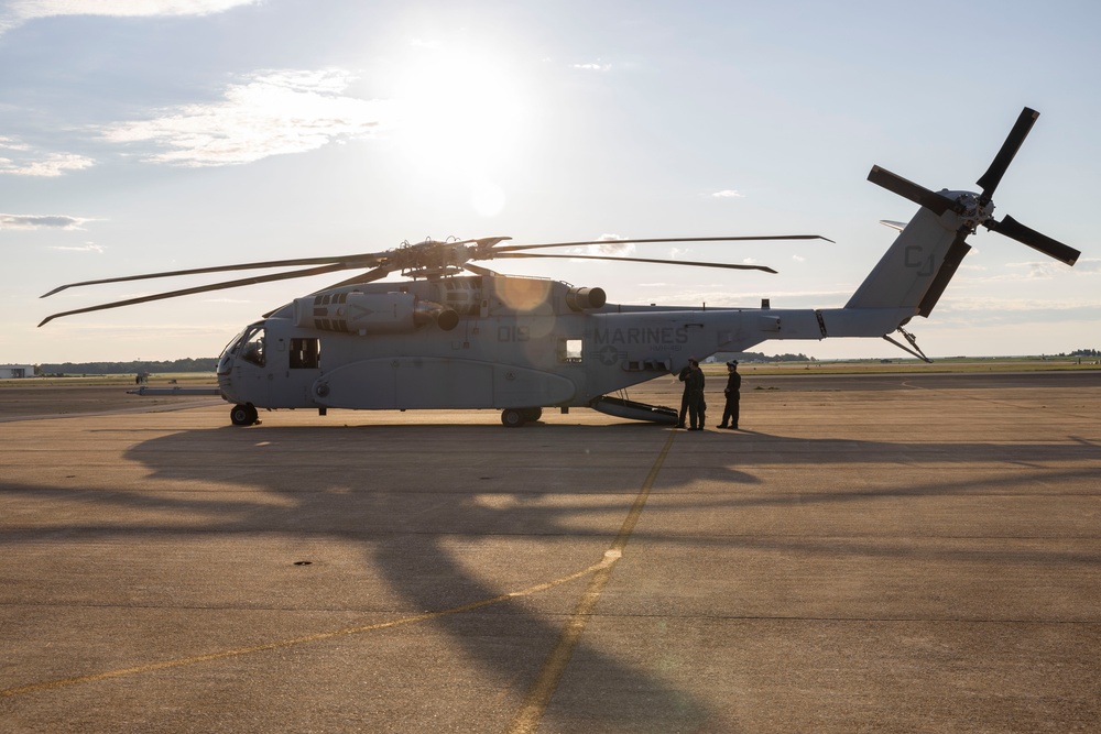 U.S. Marines with Marine Heavy Helicopter Squadron (HMH) 461 transport F-35B Lightning II to Marine Corps Air Station Beaufort for permanent static display