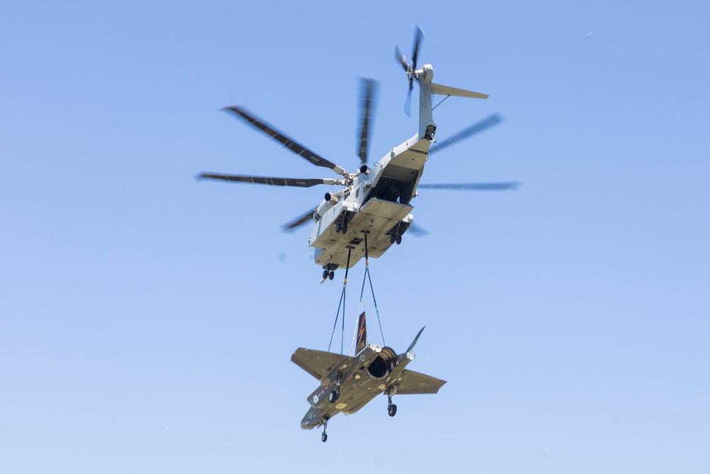 U.S. Marines with Marine Heavy Helicopter Squadron (HMH) 461 transport F-35B Lightning II to Marine Corps Air Station Beaufort for permanent static display