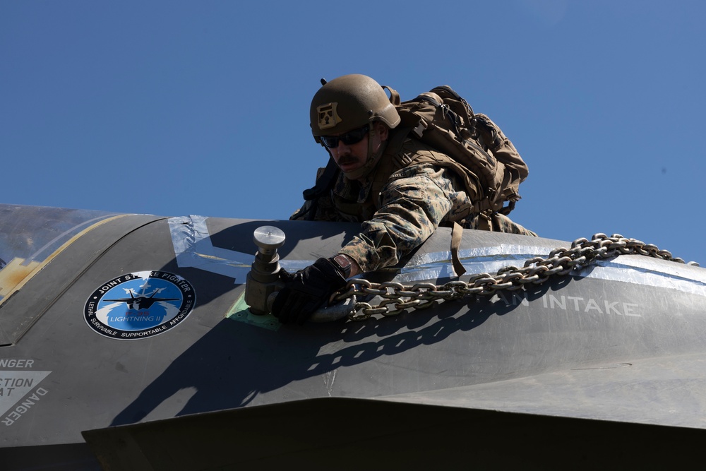 U.S. Marines with Marine Heavy Helicopter Squadron (HMH) 461 transport F-35B Lightning II to Marine Corps Air Station Beaufort for permanent static display