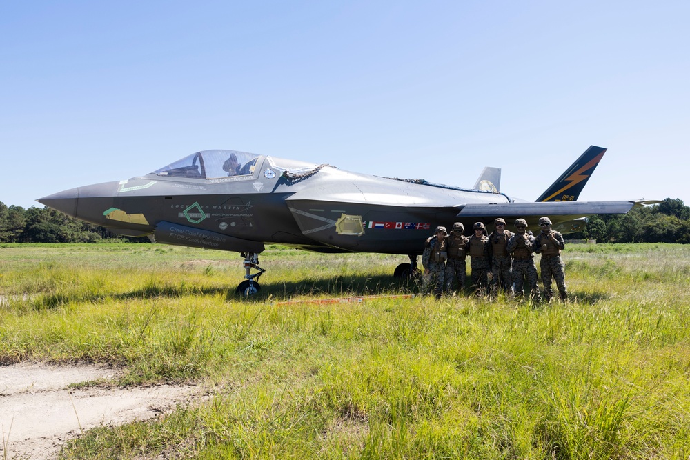 U.S. Marines with Marine Heavy Helicopter Squadron (HMH) 461 transport F-35B Lightning II to Marine Corps Air Station Beaufort for permanent static display