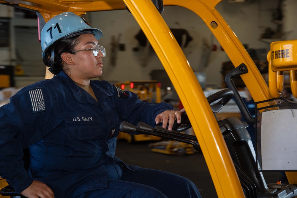 USS Theore Roosevelt Forklift Operations
