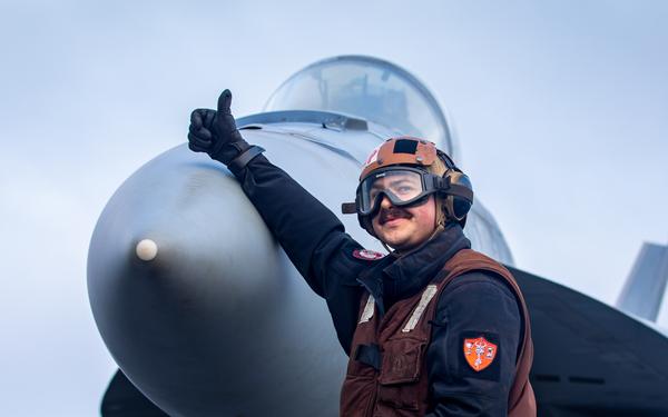 VFA-87 Sailor Signals Jet Ready For Launch