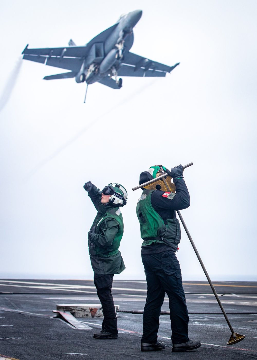 USS Gerald R. Ford (CVN 78) Sailors Observe Flight Deck Fly By