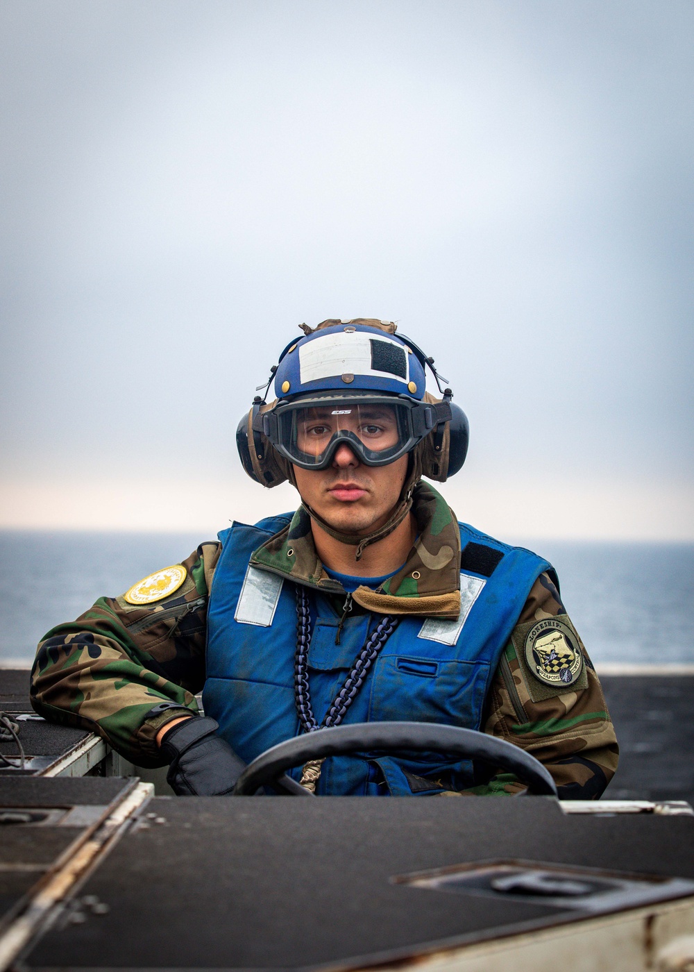 USS Gerald R. Ford (CVN 78) Sailor Observes Flight Operations