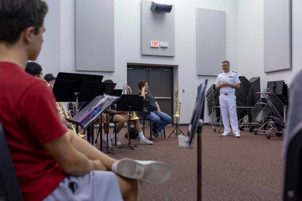 Navy Band Speaks at Trombone Master Class at Missouri State University during Springfield-Branson Navy Week