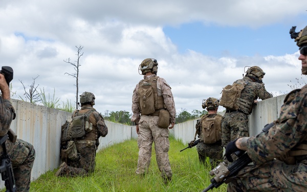 Marines with Infantry Unit Leaders Course participate in a combined arms live fire exercise