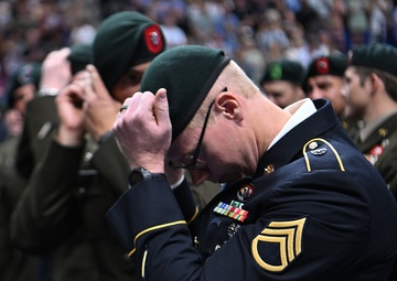 Soldiers Don Green Beret During Special Forces Graduation