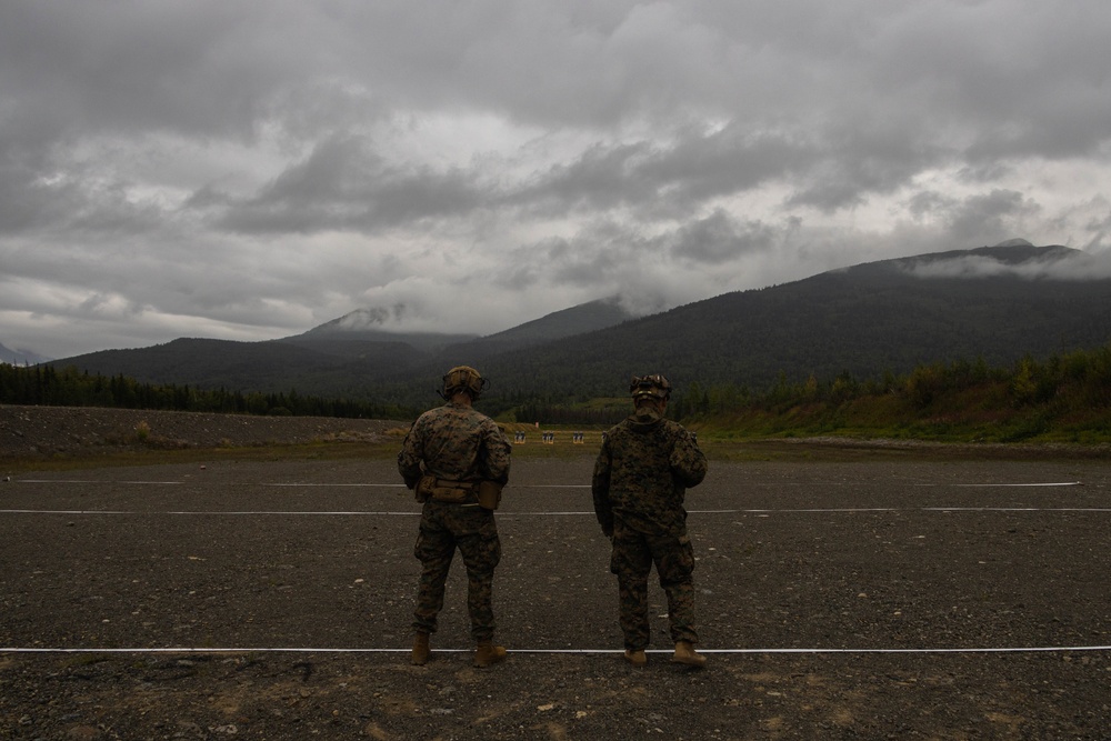 U.S. Marines with 3rd Bn., 4th Marines, Det. Delta Co., 4th LE, Bn., MARFORRES fire M320 grenade launchers, M27 IAR during ARCTIC EDGE 2025