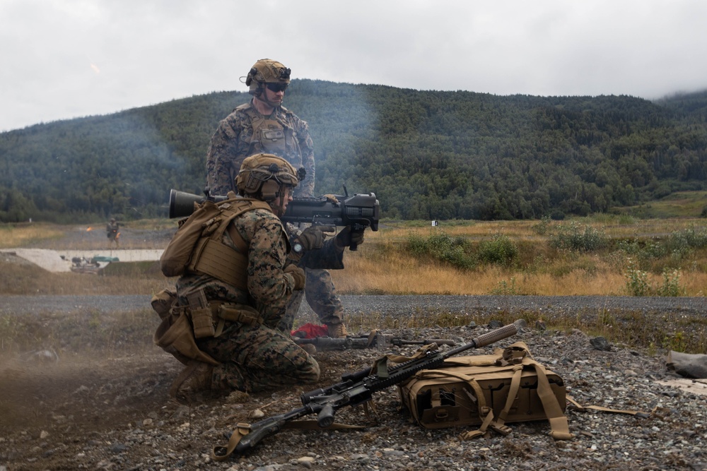 U.S. Marines with 3rd Bn., 4th Marines operate M3E1 Multi-purpose Anti-Armor Anti-Personnel Weapons System (MAAWS) during ARCTIC EDGE 2025