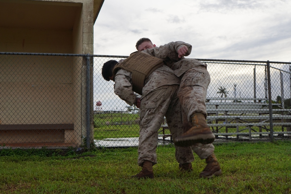 Camp Blaz Marines participate in a MCMAP grey belt test