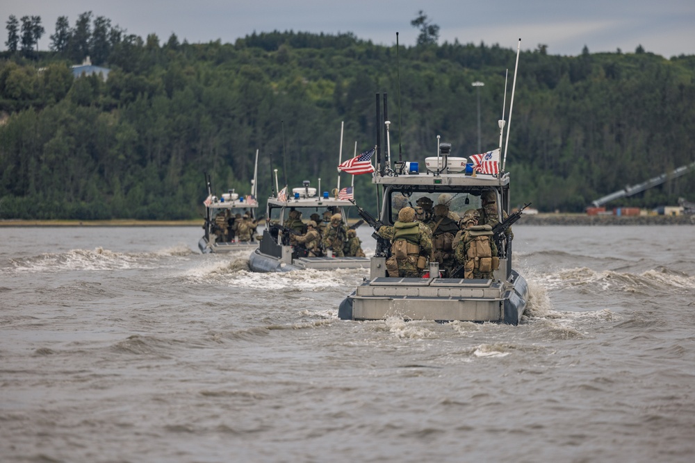 U.S. Marines with 3rd Bn., 4th Marines, and U.S. Coast Guard with PSU 311 conduct amphibious raid during ARCTIC EDGE 2025