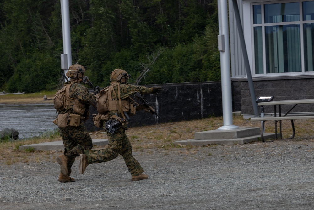 U.S. Marines with 3rd Bn., 4th Marines, U.S. Coast Guardsmen with PSU 113 conduct amphibious raid during ARCTIC EDGE 2025