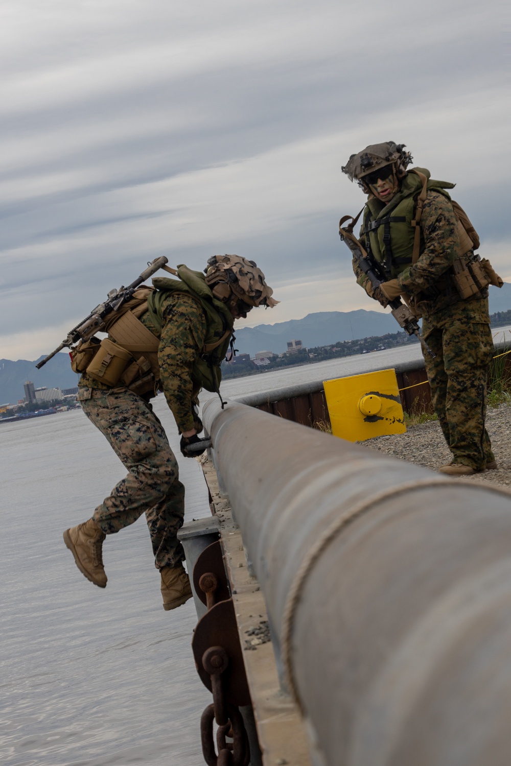 U.S. Marines with 3rd Bn., 4th Marines, U.S. Coastguardsmen with PSU 113 conduct amphibious raid during ARCTIC EDGE 2025