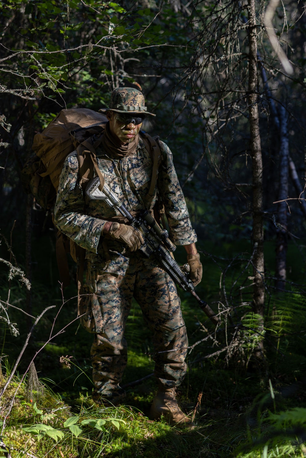 U.S. Marine with 3rd Bn., 4th Marines, conduct patrol base operations during ARCTIC EDGE 2025