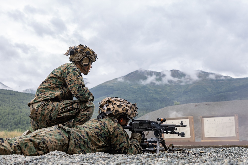 U.S. Marine with 3rd Bn., 4th Marines, conduct live fire M240B machine gun range during ARCTIC EDGE 2025