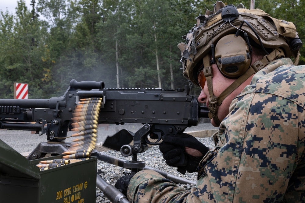 U.S. Marine with 3rd Bn., 4th Marines, conduct live fire M240B medium machine gun range during ARCTIC EDGE 2025