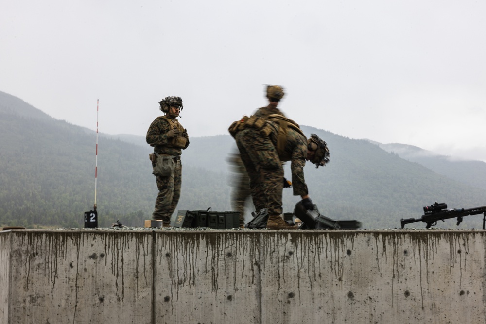 U.S. Marine with 3rd Bn., 4th Marines, conduct live fire M240B machine gun range during ARCTIC EDGE 2025