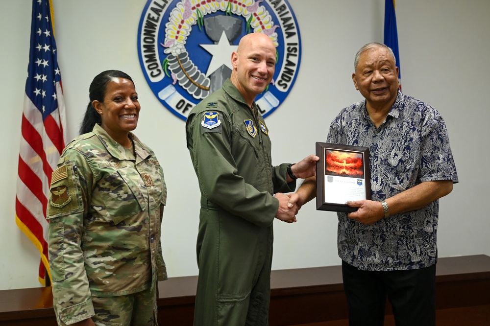 11th Air Task Force Leadership Gives Appreciation Plaque to the Governor of the Commonwealth of the Northern Mariana Islands