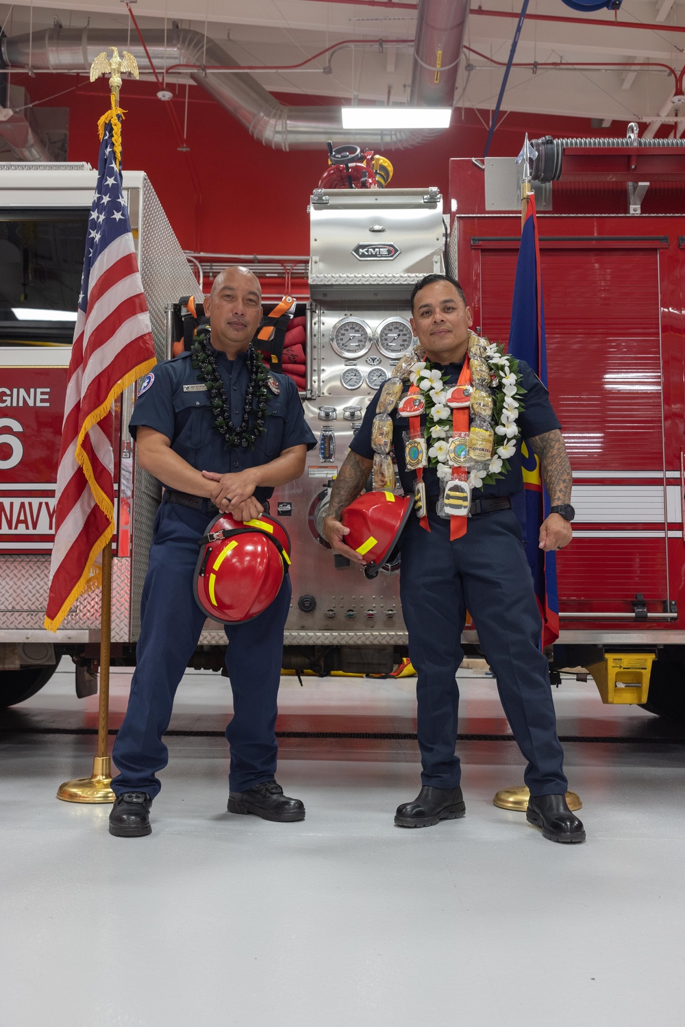 Camp Blaz Firefighters participate in a promotion ceremony