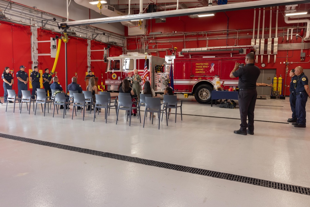 Camp Blaz Firefighters participate in a promotion ceremony