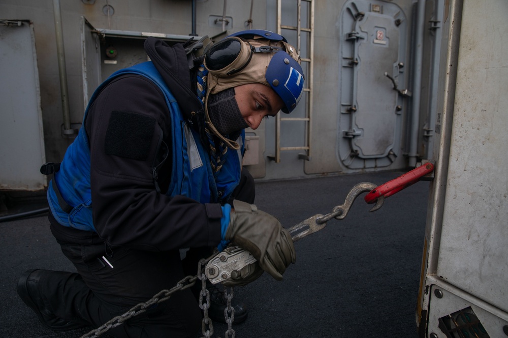 USS Gerald R. Ford (CVN 78) Sailor Prepares from Flight Operations