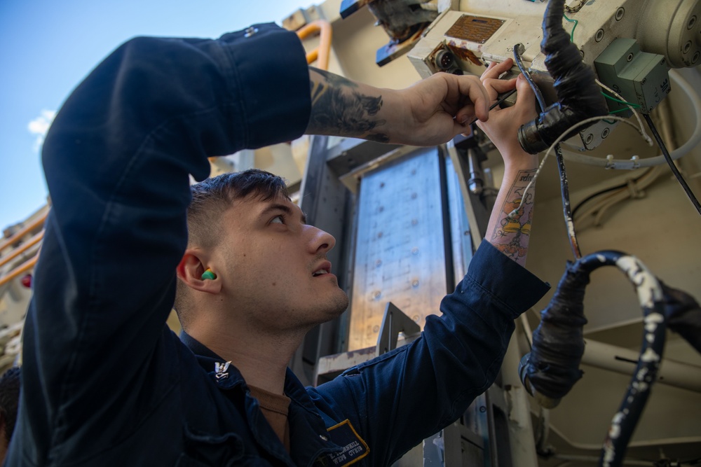 USS Gerald R. Ford (CVN 78) Sailor Conducts Maintenance