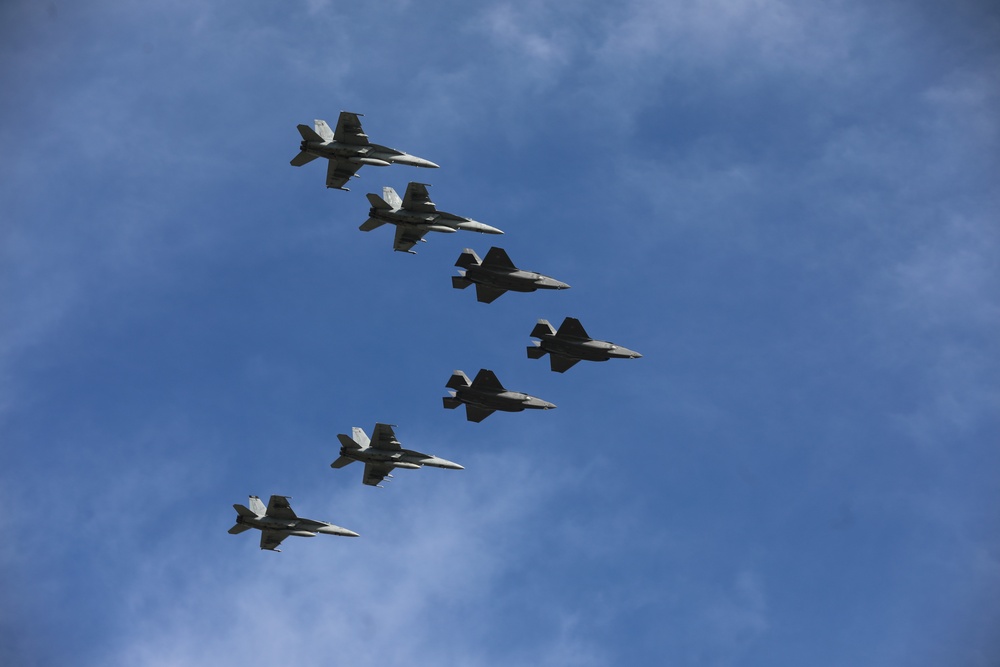 CVW-8 F/A-18 Super Hornets Conduct Flight Operations with Royal Norwegian Air Force F-35 Lightning IIs