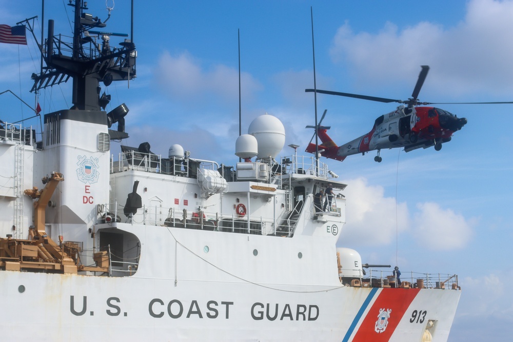 Coast Guard Cutter Mohawk conducts air operations training in the Caribbean Sea