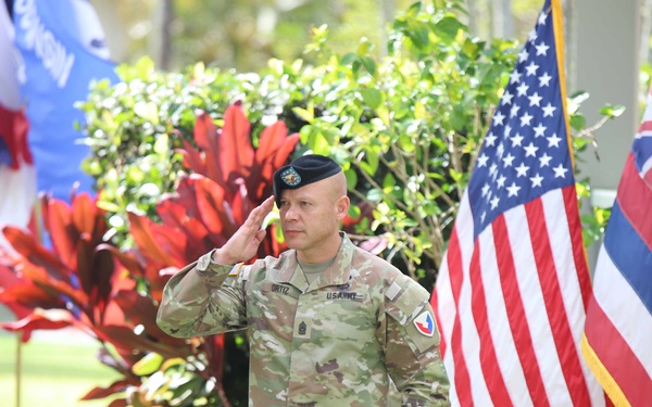 402nd AFSB commander Col. Courtney Sugai relinquishes command to Col. Matthew Amsdell in change of command ceremony