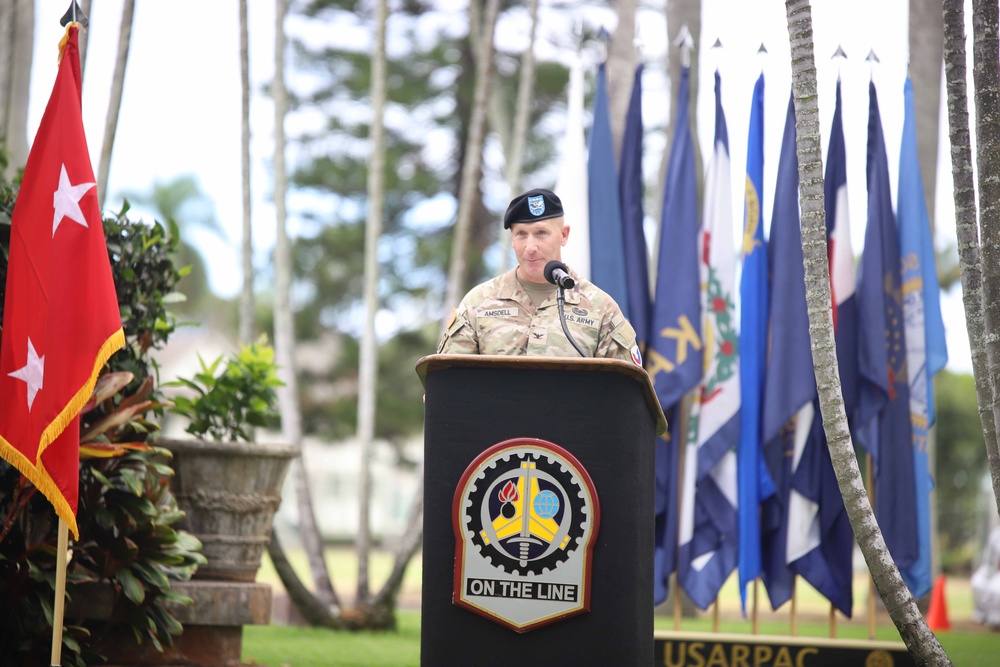 402nd AFSB commander Col. Courtney Sugai relinquishes command to Col. Matthew Amsdell in change of command ceremony