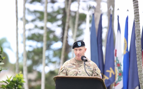 402nd AFSB commander Col. Courtney Sugai relinquishes command to Col. Matthew Amsdell in change of command ceremony