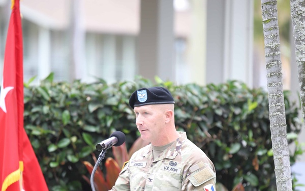 402nd AFSB commander Col. Courtney Sugai relinquishes command to Col. Matthew Amsdell in change of command ceremony