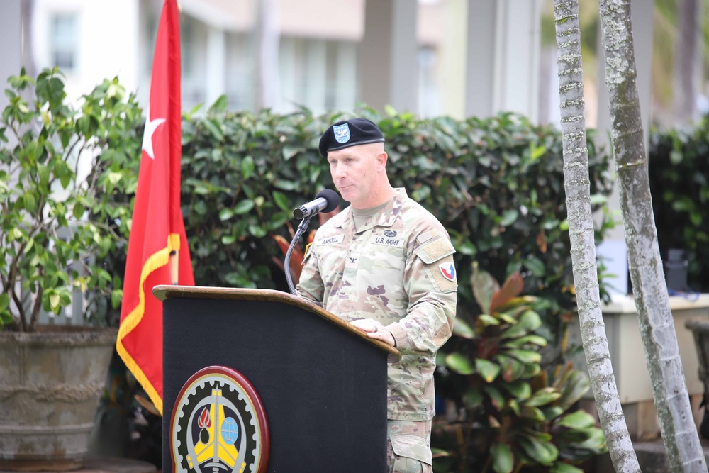 402nd AFSB commander Col. Courtney Sugai relinquishes command to Col. Matthew Amsdell in change of command ceremony