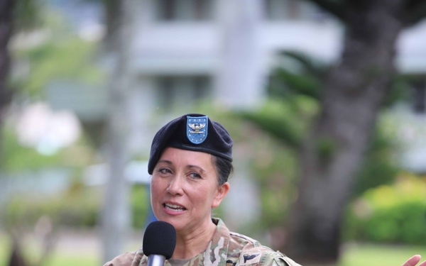 402nd AFSB commander Col. Courtney Sugai relinquishes command to Col. Matthew Amsdell in change of command ceremony