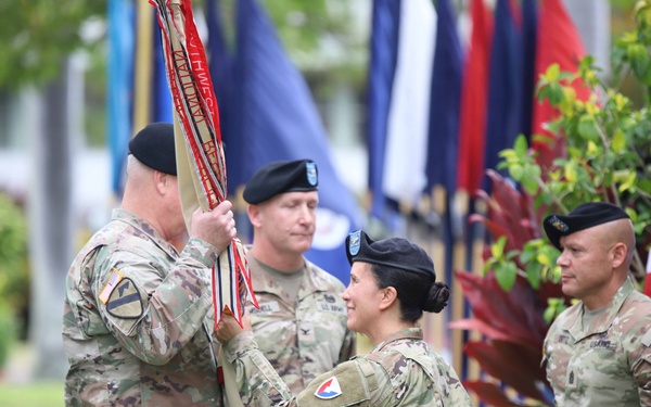 402nd AFSB commander Col. Courtney Sugai relinquishes command to Col. Matthew Amsdell in change of command ceremony