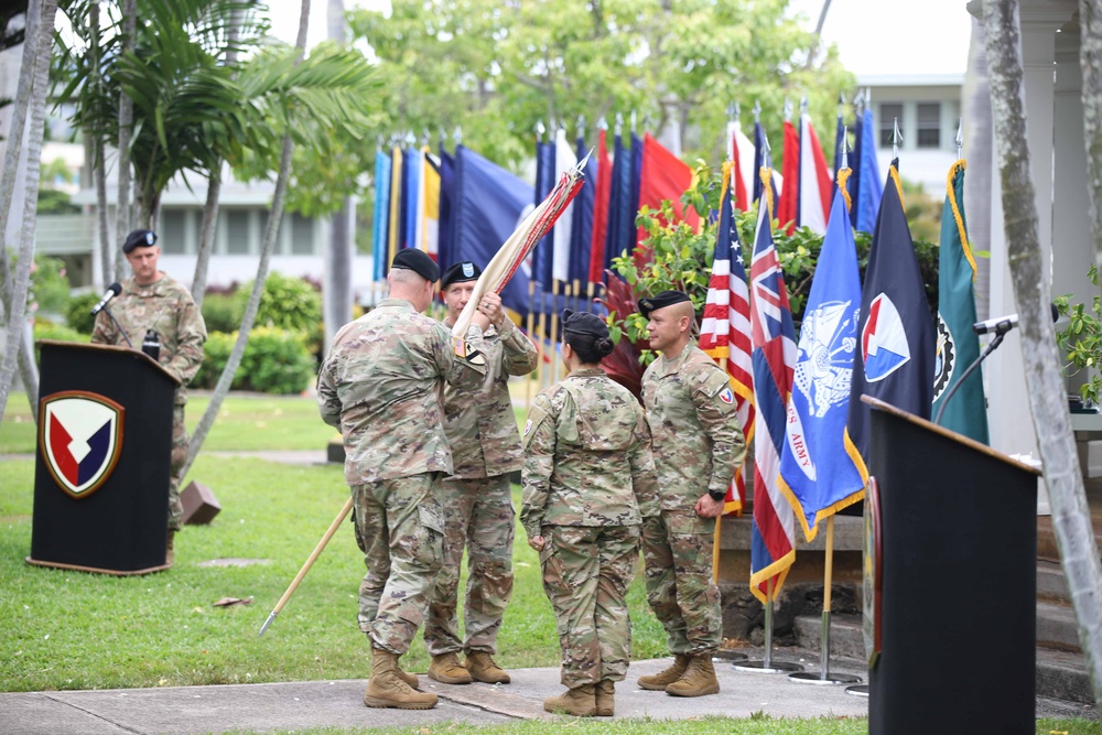 402nd AFSB commander Col. Courtney Sugai relinquishes command to Col. Matthew Amsdell in change of command ceremony