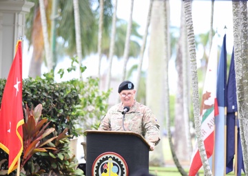 402nd AFSB commander Col. Courtney Sugai relinquishes command to Col. Matthew Amsdell in change of command ceremony