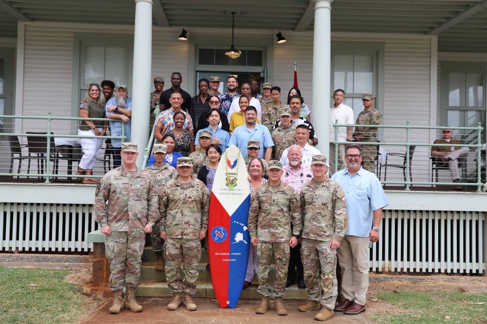 402nd AFSB commander Col. Courtney Sugai relinquishes command to Col. Matthew Amsdell in change of command ceremony