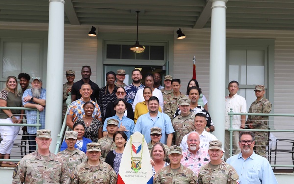 402nd AFSB commander Col. Courtney Sugai relinquishes command to Col. Matthew Amsdell in change of command ceremony